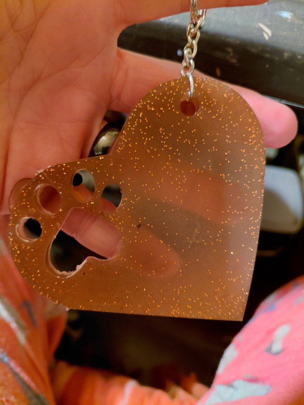 Heart Paw Glitter Keychain Card Holder - Brown